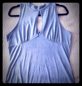 Keywhole baby blue top! Polyester and Spandex.